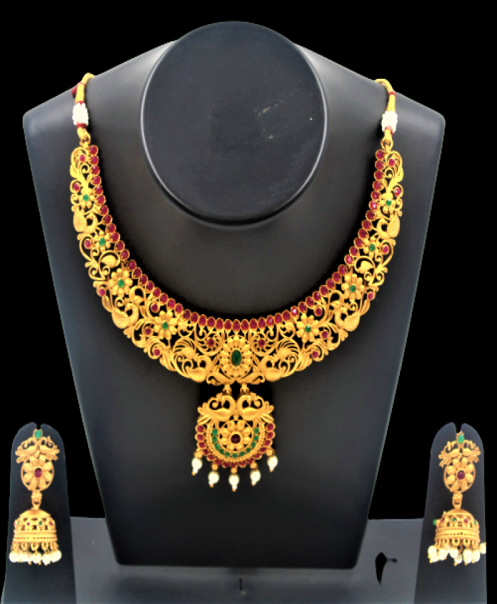 Imitation Jewellery Necklace Set Peacock & Flowers Design 